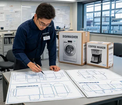Miele packaging engineer reviewing carton dielines